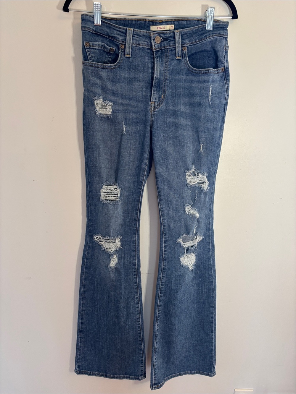 Levi's distressed flare jeans long length